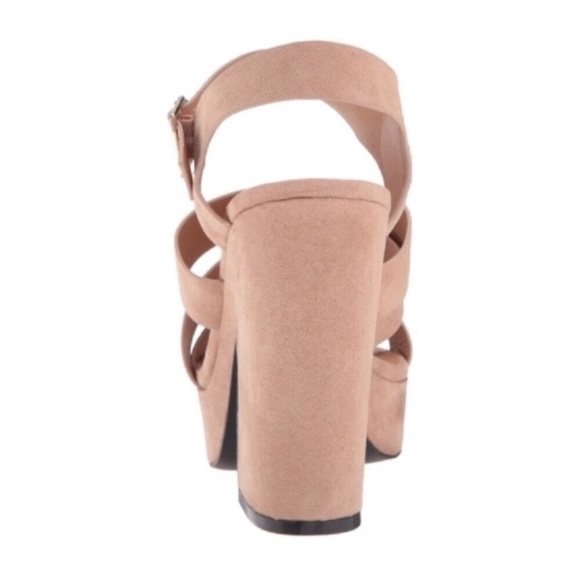 Blush Sueded Chunky Heel Platform Strappy Sandals - Picture 2 of 4